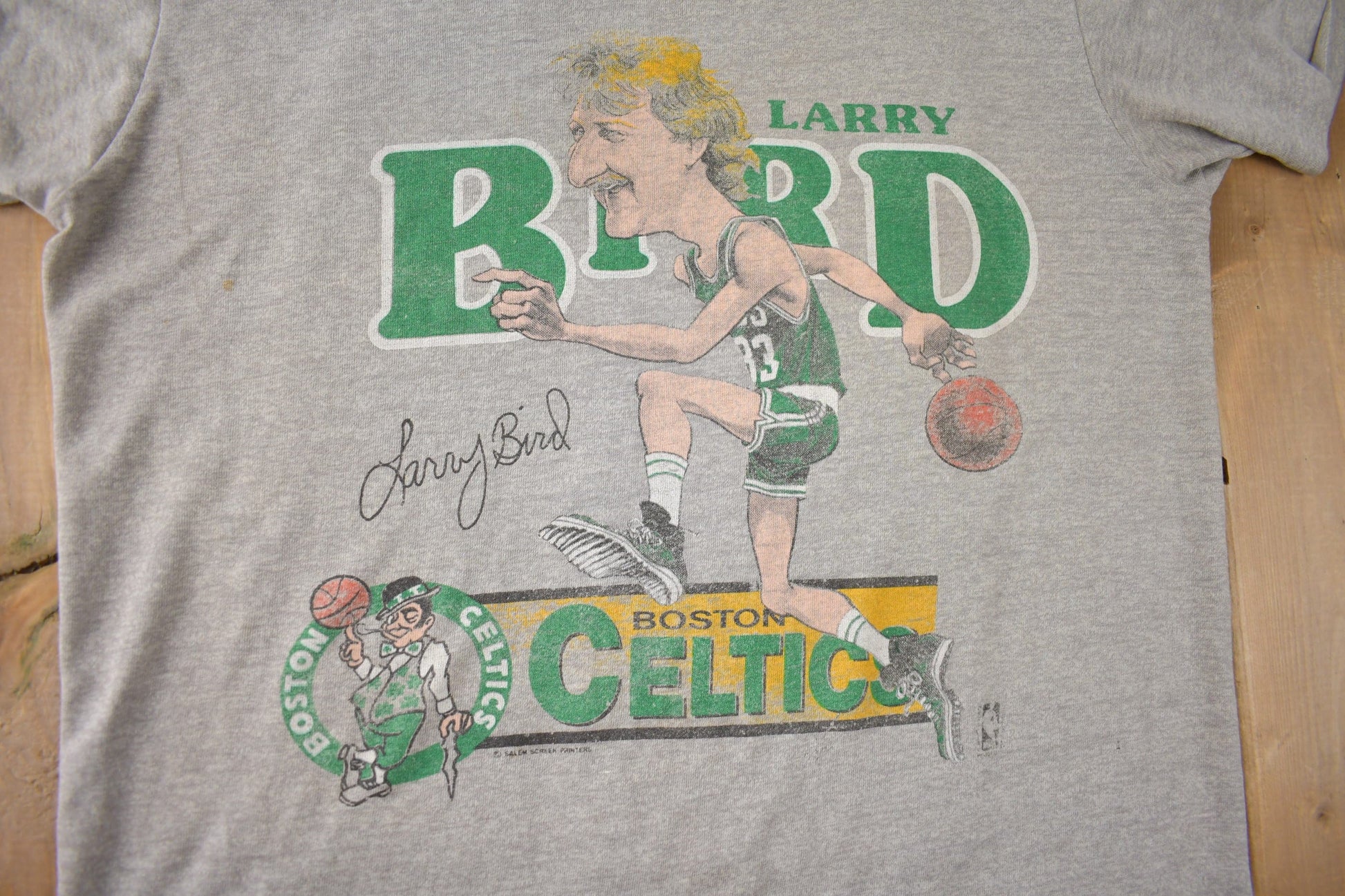 Vintage 1980s Larry Bird Boston Celtics NBA Basketball Graphic T-Shirt Made In USA from propervintagecanada