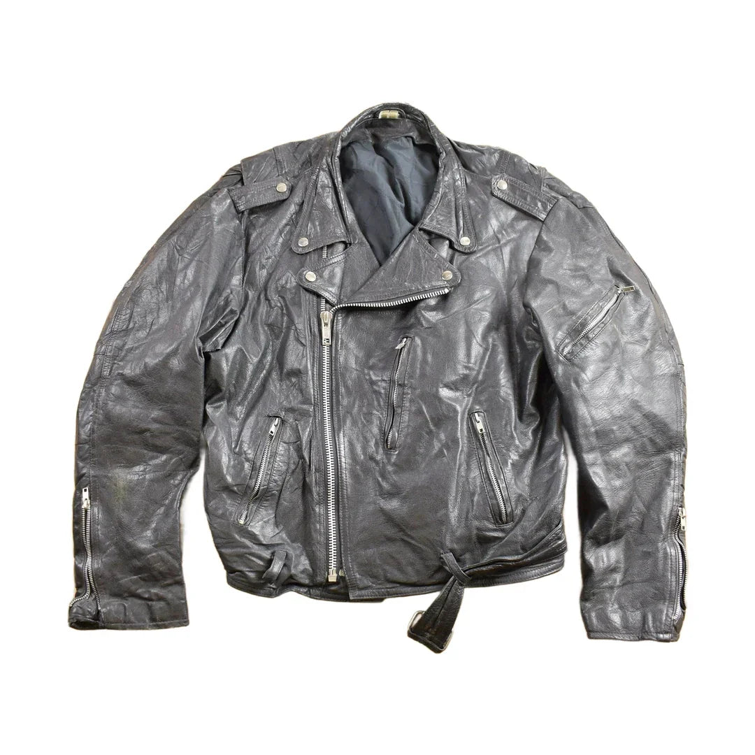 Vintage 1980s Leather Biker Jacket Men's Medium from propervintagecanada