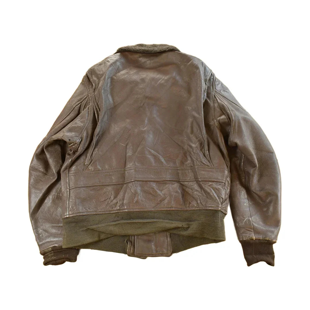 Vintage 1980s Leather Bomber Flight Jacket Men's Large from propervintagecanada