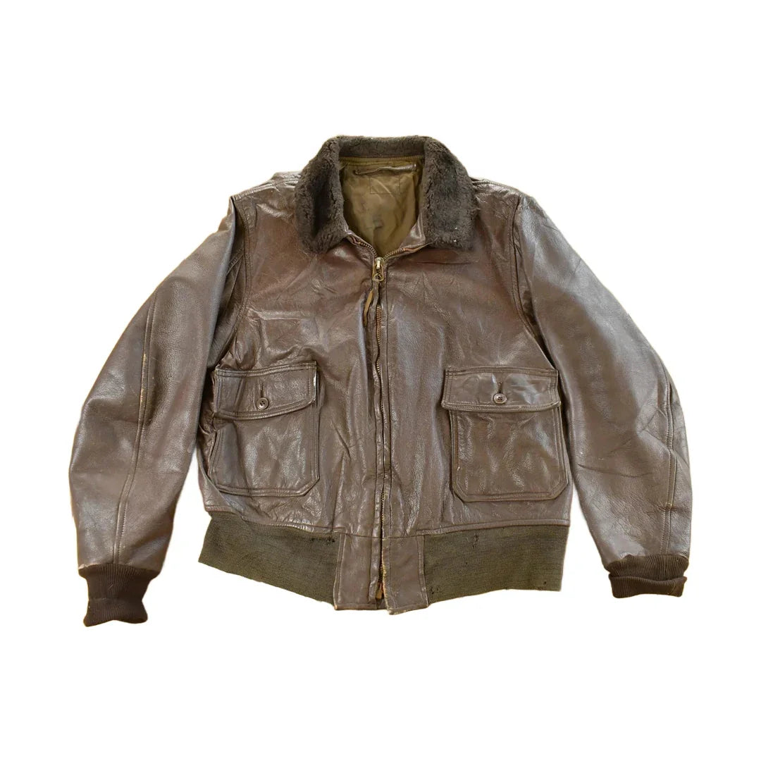 Vintage 1980s Leather Bomber Flight Jacket Men's Large from propervintagecanada