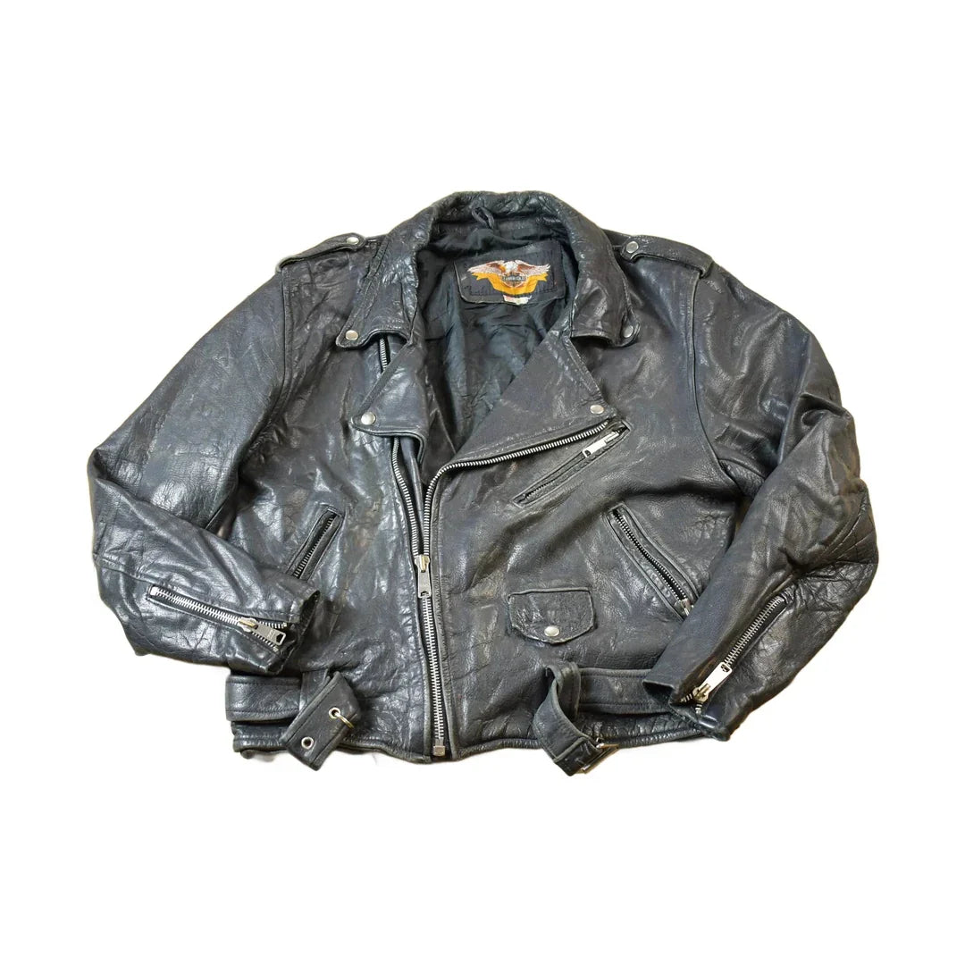 Vintage 1980s Leather Gold Biker Jacket - 44R from propervintagecanada