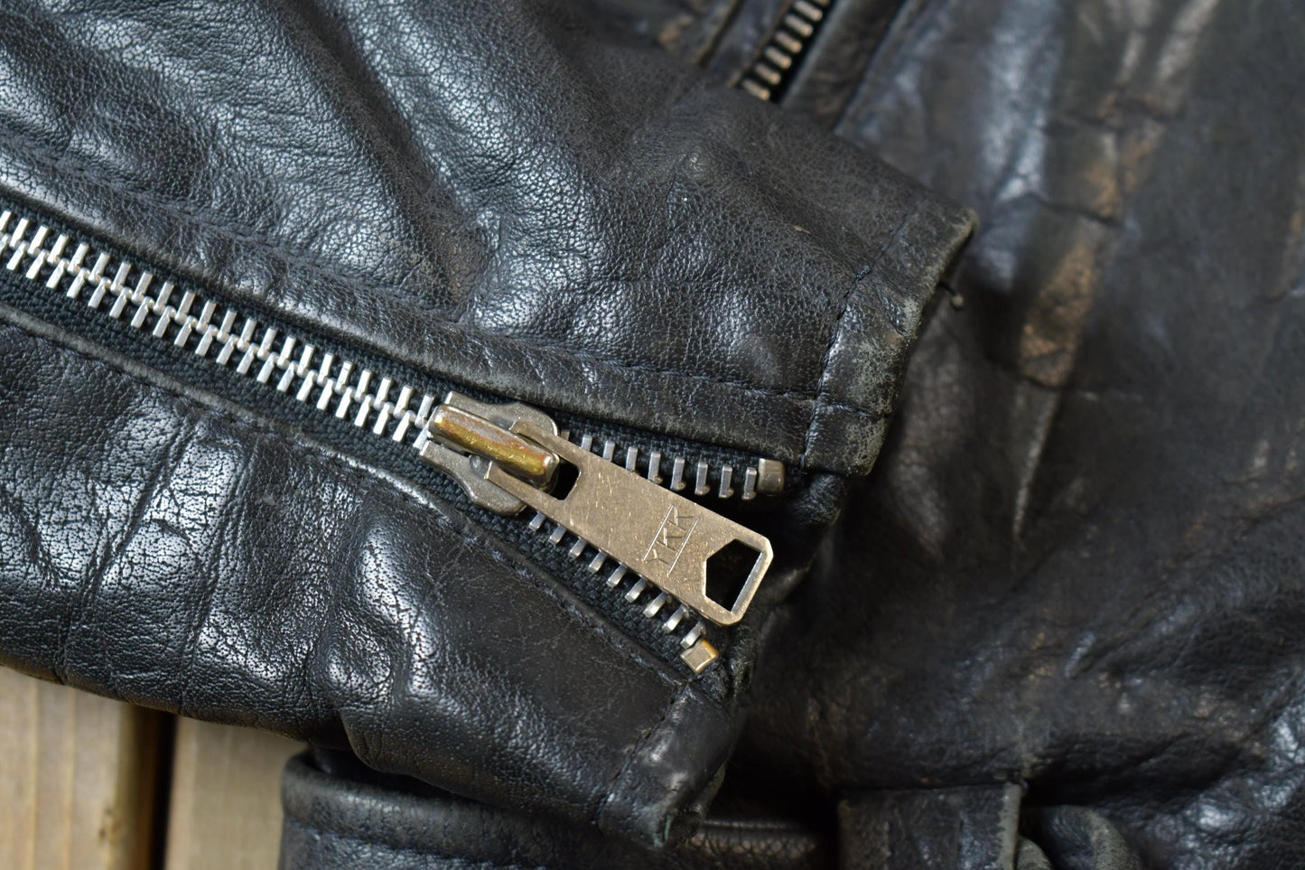 Vintage 1980s Leather Gold Biker Jacket - 44R from propervintagecanada