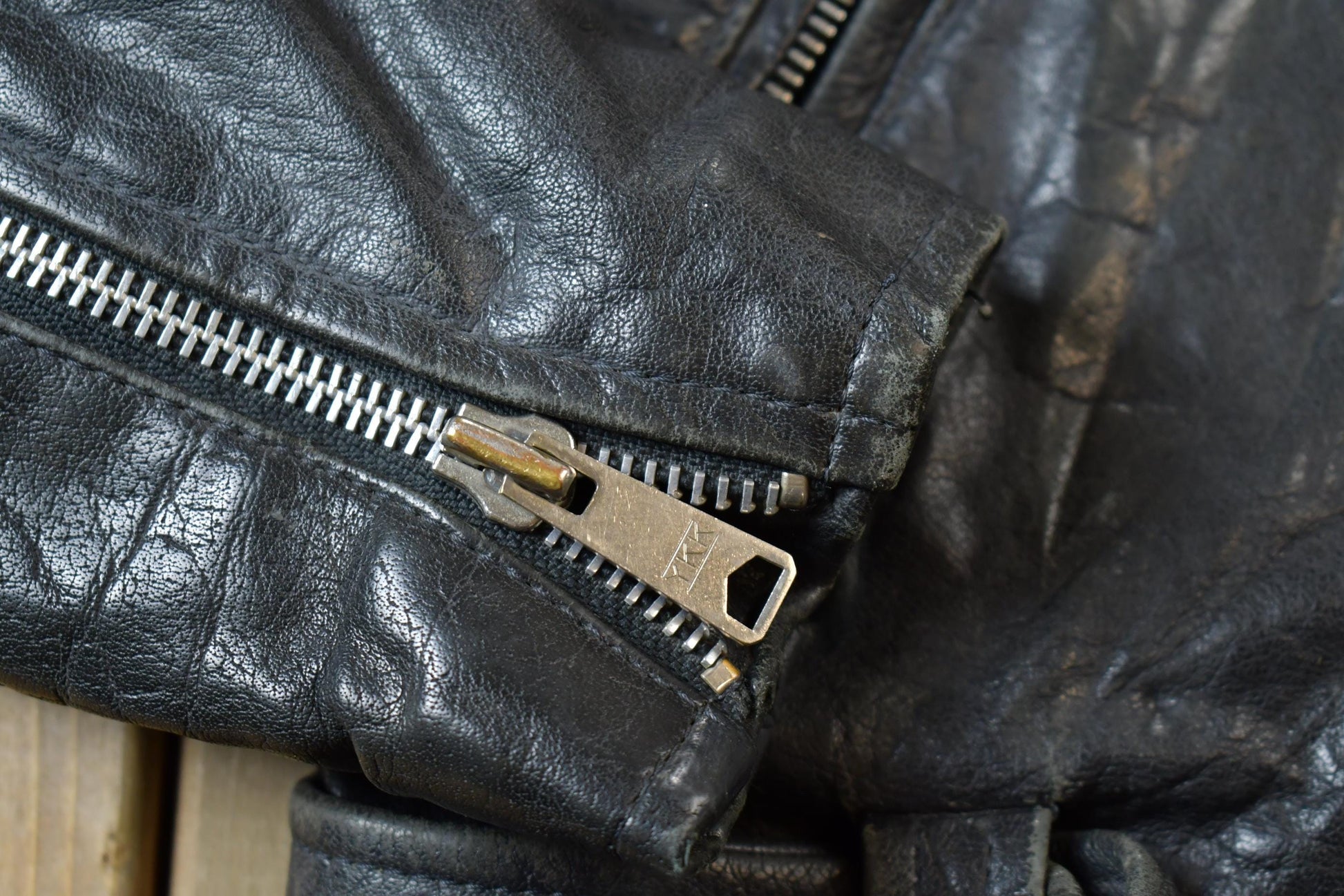 Vintage 1980s Leather Gold Biker Jacket - 44R from propervintagecanada