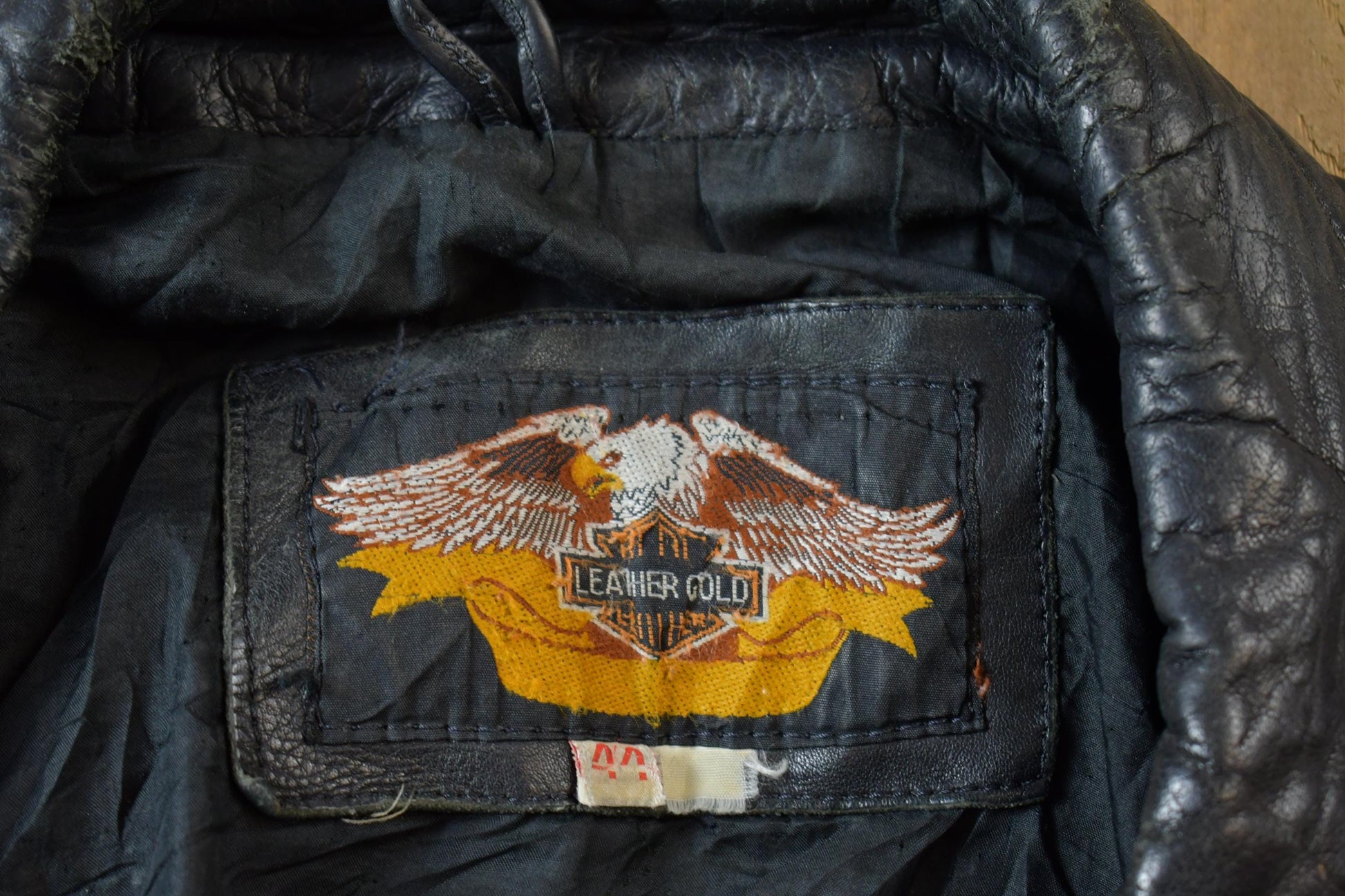 Vintage 1980s Leather Gold Biker Jacket - 44R from propervintagecanada