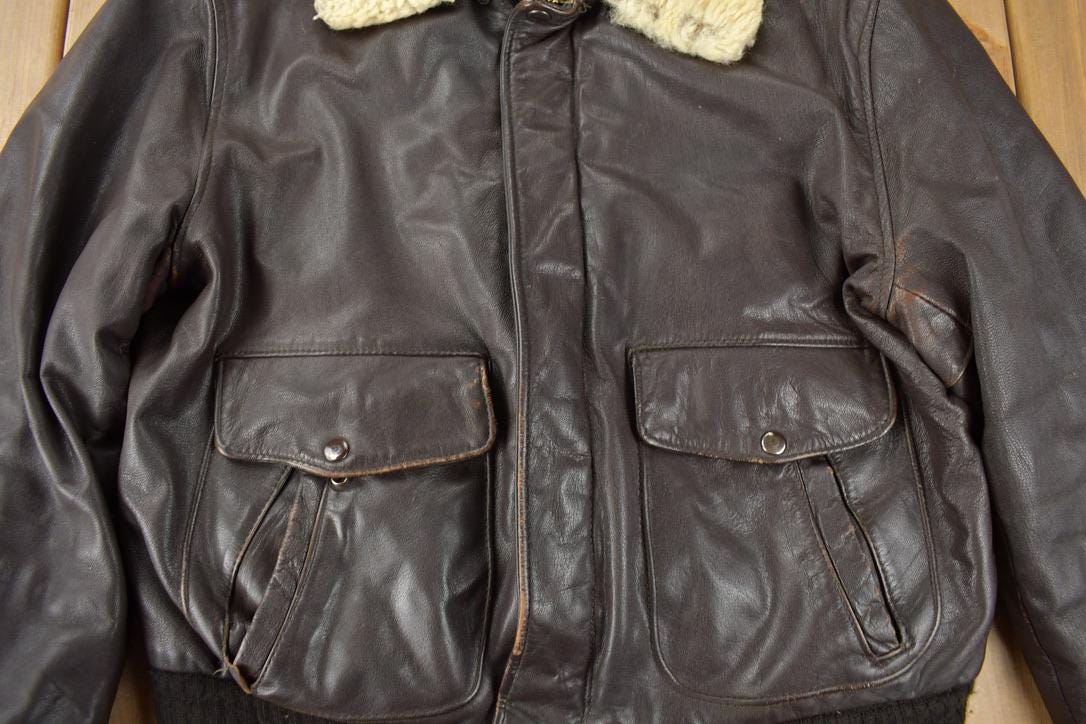 Vintage 1980s Leather Men's Flyer's Jacket Made In USA Men's Large from propervintagecanada