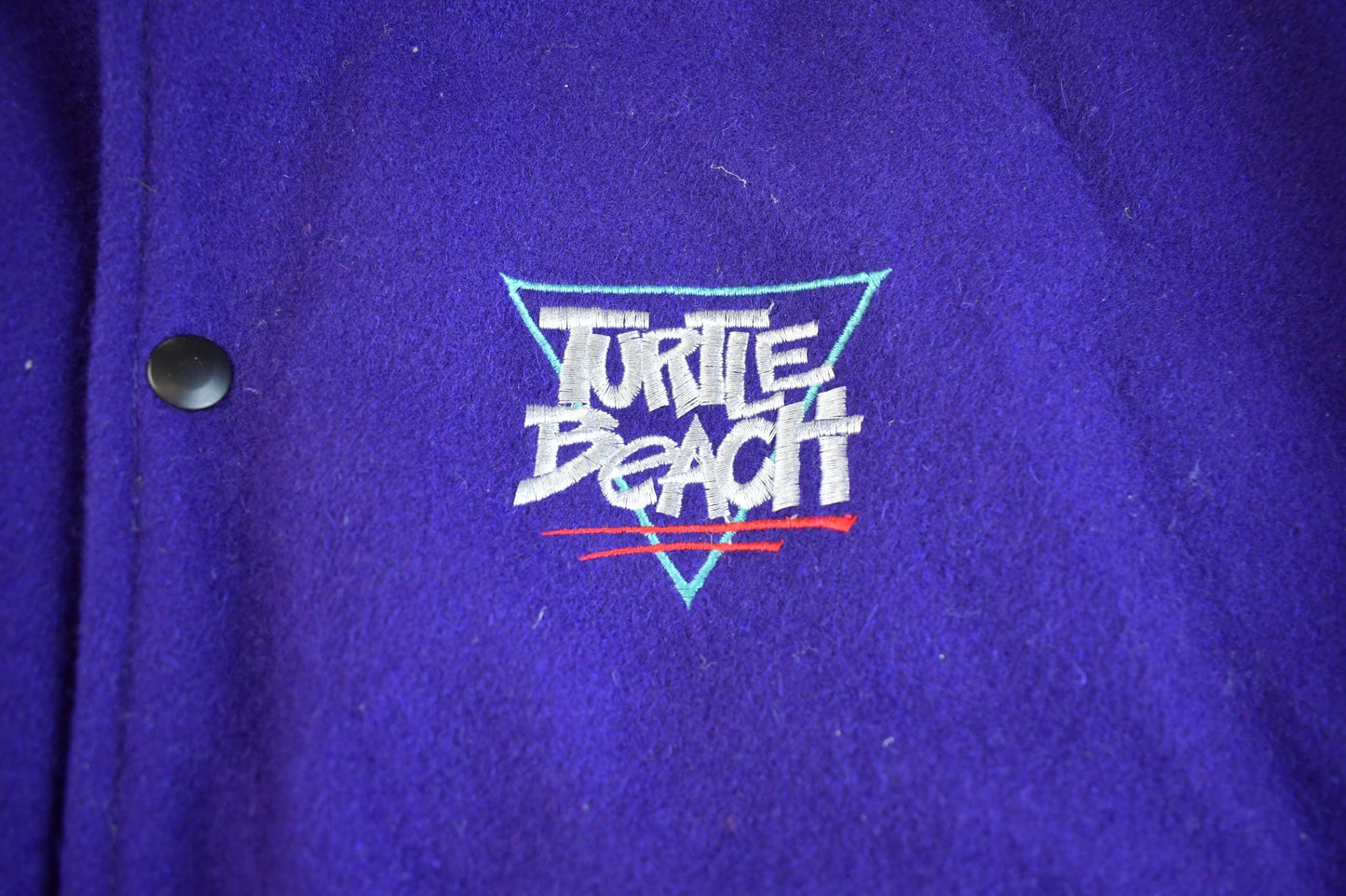 Vintage 1980s Leather & Wool Turtle Beach Urban Technology Embroidered Varsity Jacket Men's XL from propervintagecanada