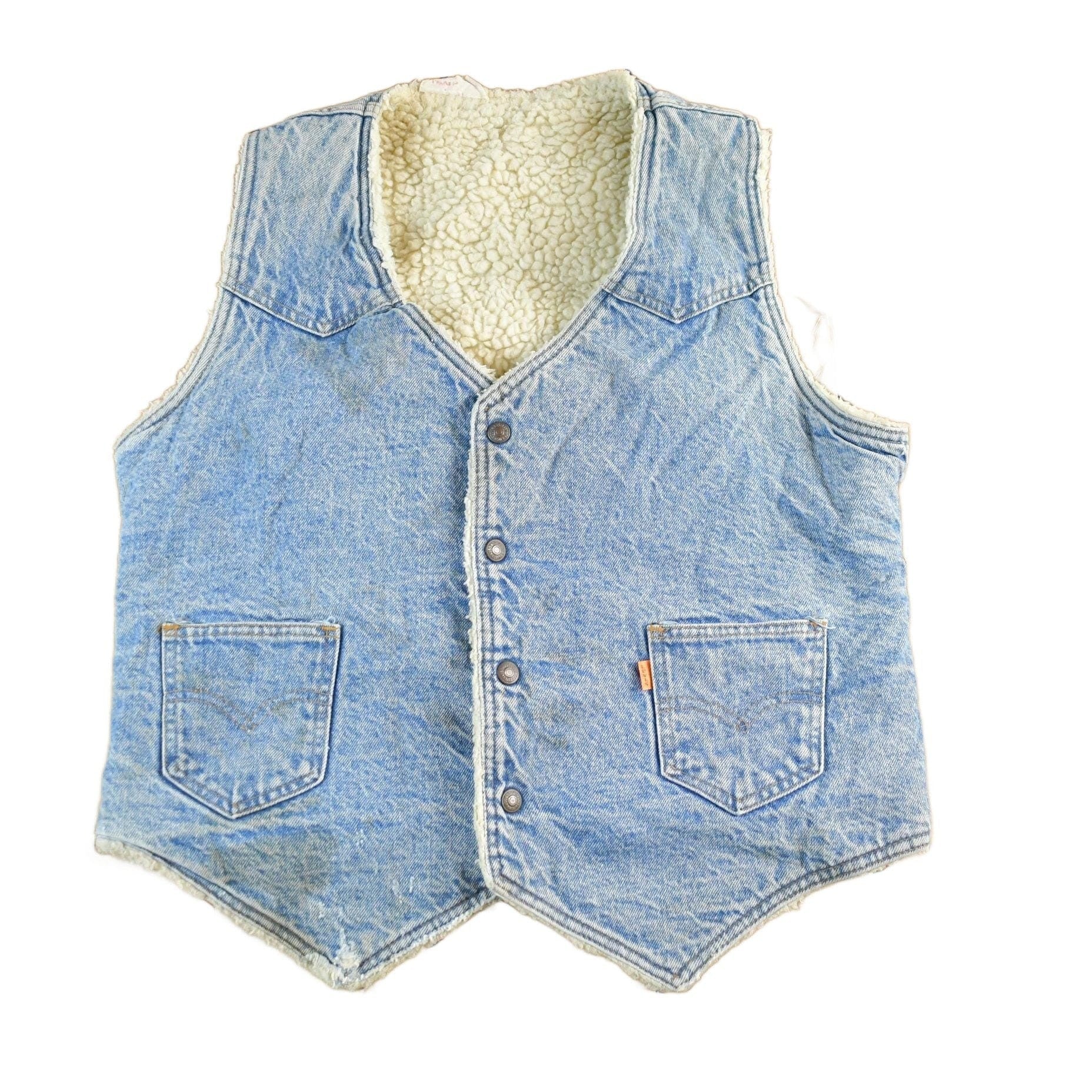 Vintage 1980s Levi's Orange Tab Sherpa Lined Denim Jean Vest Men's S-M from propervintagecanada