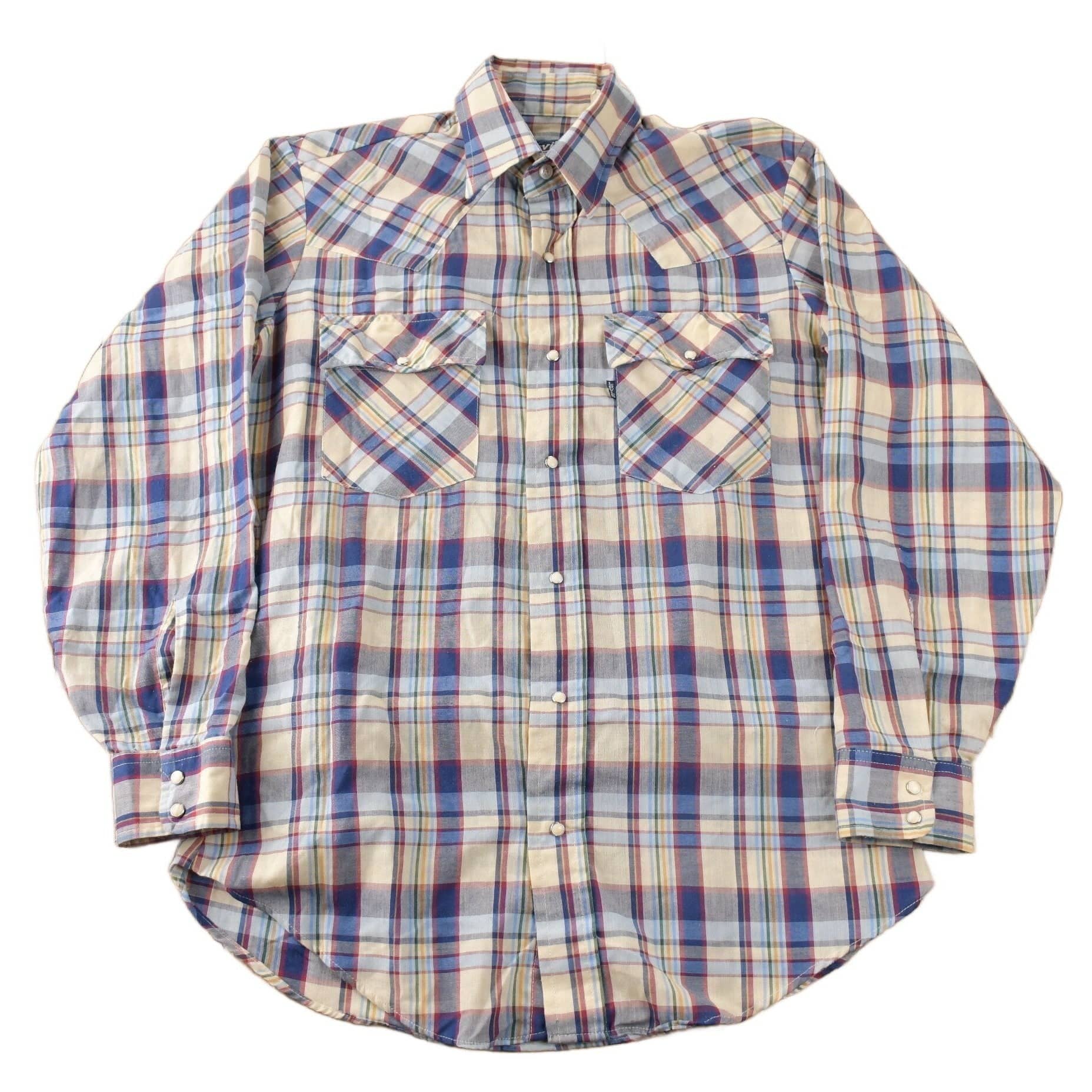 Vintage 1980s Levi's Western Wear Pearl Snap Plaid Long Sleeve Button Up Shirt Men's M from propervintagecanada