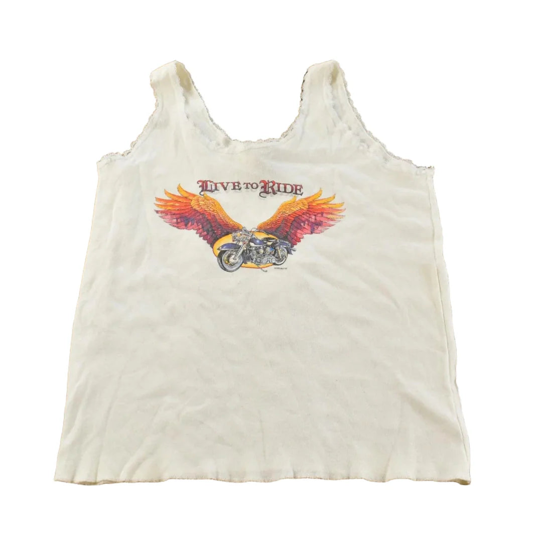 Vintage 1980s Live to Ride Lace Biker Tank Top Women's S from propervintagecanada