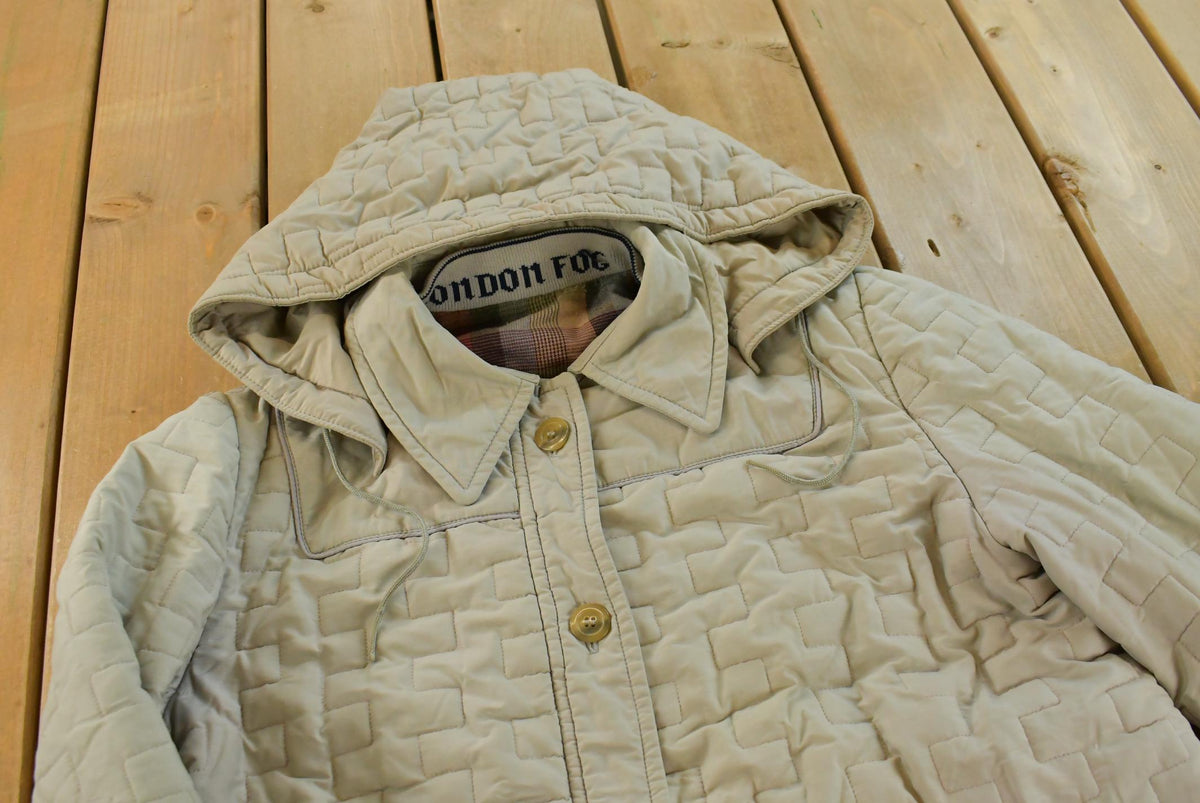 Vintage 1980s London Fog Maincoats Quilted Hooded Thinsulate Insulated Trench Coat Jacket Women's L / Made in USA / 80s Outerwear from propervintagecanada