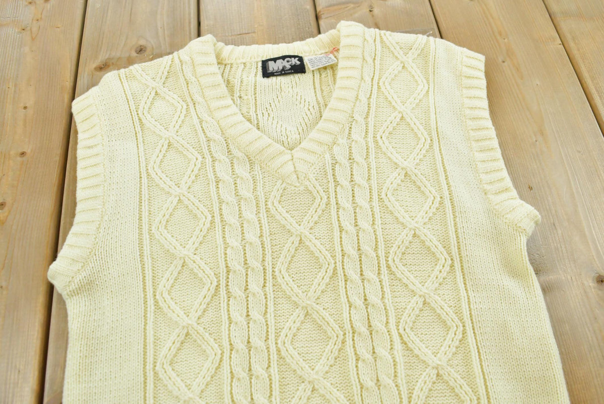 Vintage 1980s Mack Acrylic Cable Knit Sweater Vest Mens XS from propervintagecanada
