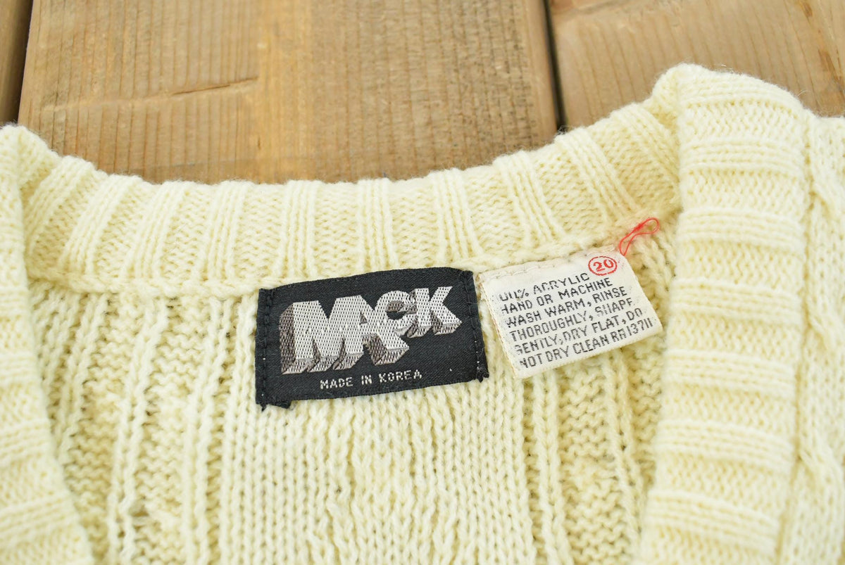 Vintage 1980s Mack Acrylic Cable Knit Sweater Vest Mens XS from propervintagecanada