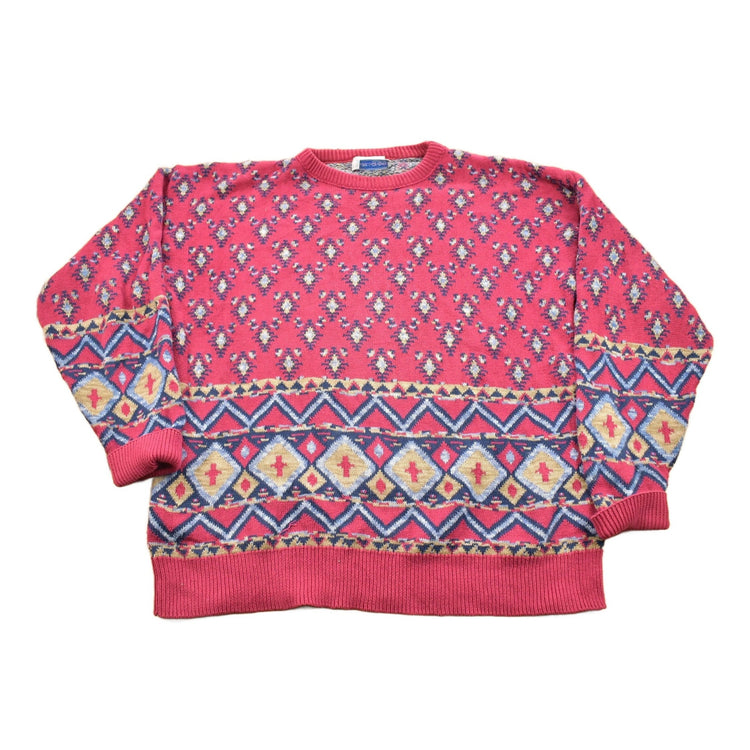 Vintage 1980s Mark Honors All Over Pattern Knitted Crewneck Sweater Men's Large from propervintagecanada
