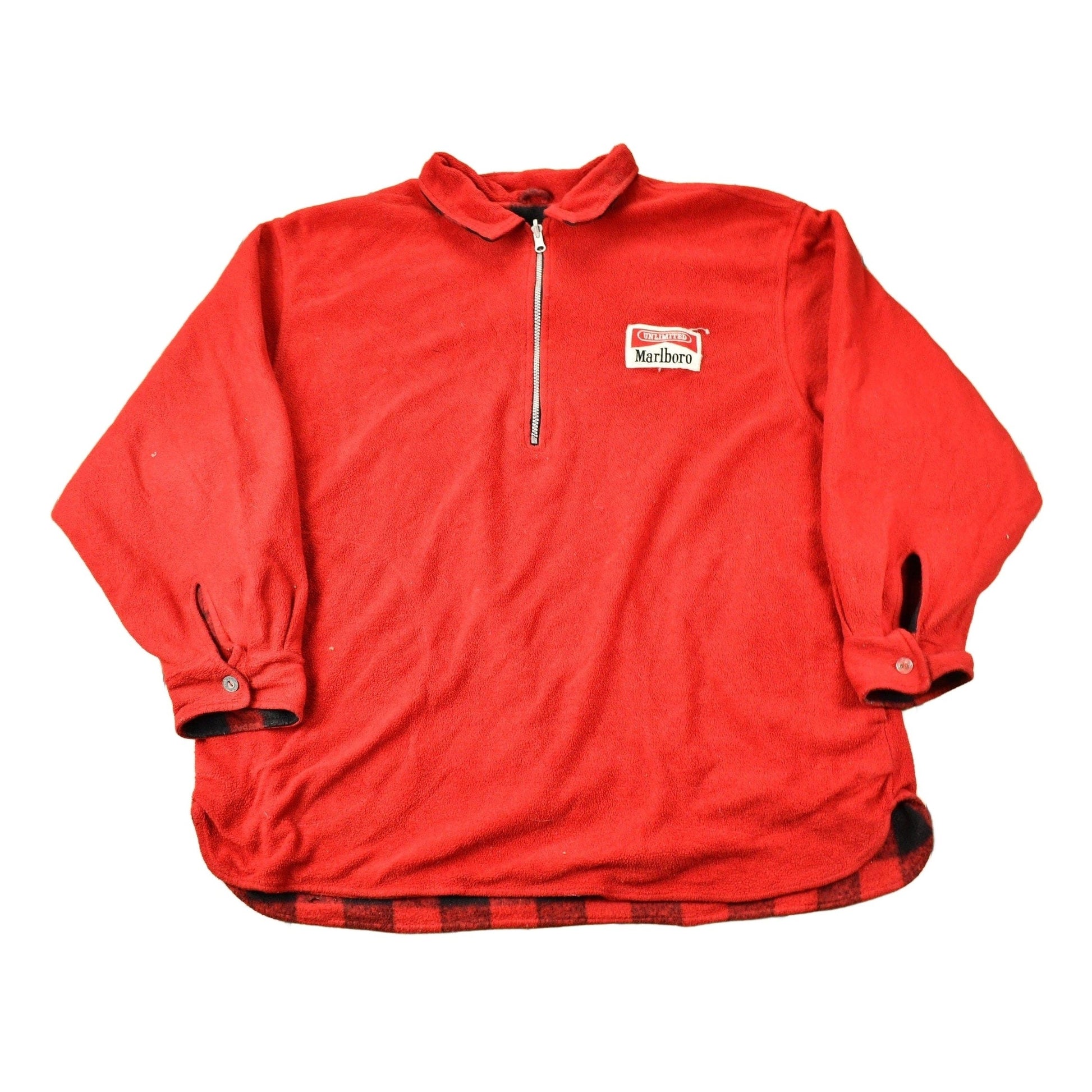 Vintage 1980s Marlboro Cigarettes Reversible Quarter Zip Fleece Sweater Men's 2XL from propervintagecanada