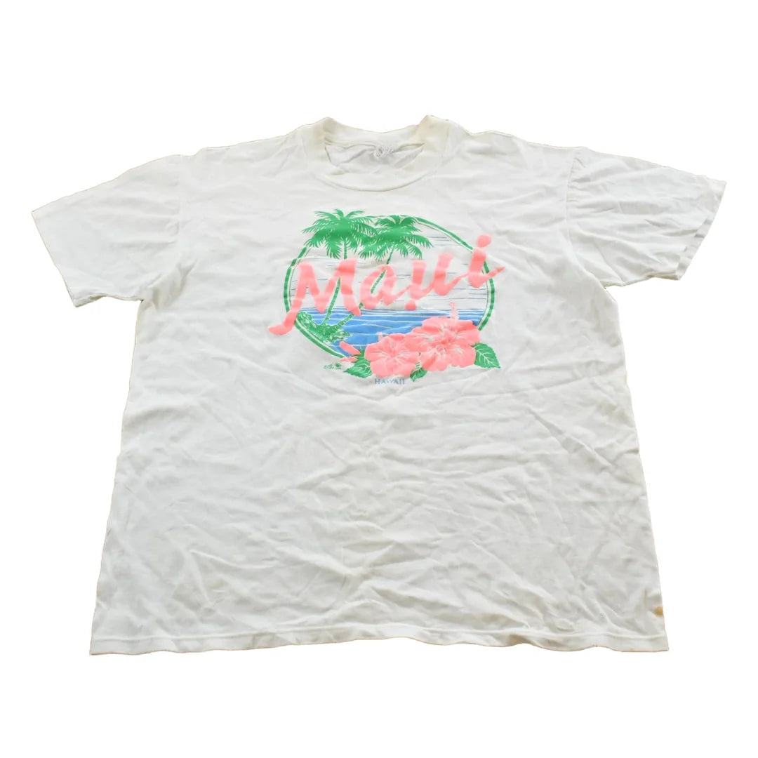 Vintage 1980s Maui Hawaii Embroidered Graphic T-Shirt Men's L from propervintagecanada