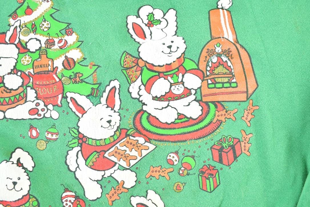 Vintage 1980s MBC Cute Christmas Bunnies Crewneck Baking Sweater Men's XL from propervintagecanada