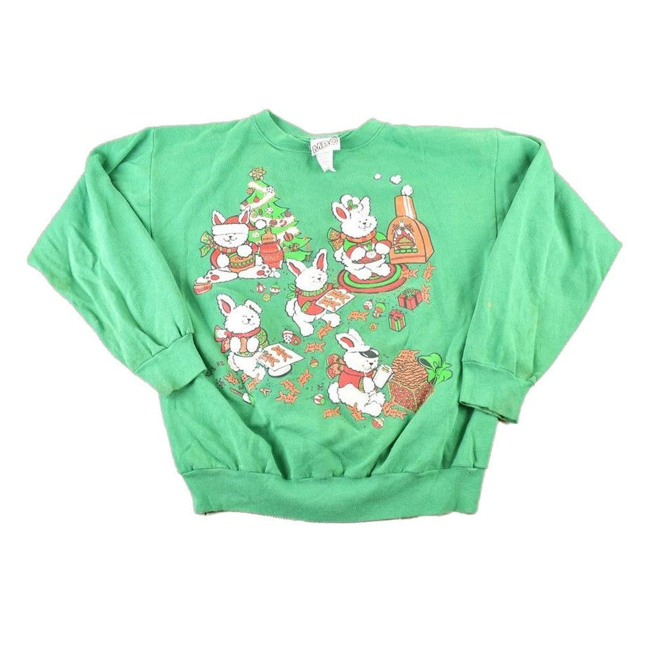 Vintage 1980s MBC Cute Christmas Bunnies Crewneck Baking Sweater Men's XL from propervintagecanada