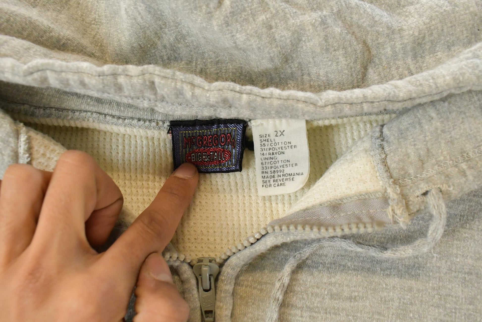 Vintage 1980s McGregor Big & Tall Thermal Lined Full Zip Blank Hoodie Men's 2XL from propervintagecanada