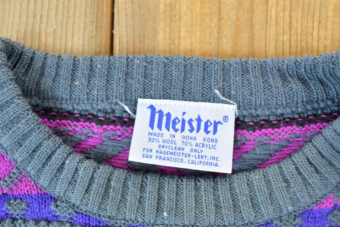 Vintage 1980s Meister Knit Abstract Pattern Crewneck Sweater Men's Large from propervintagecanada