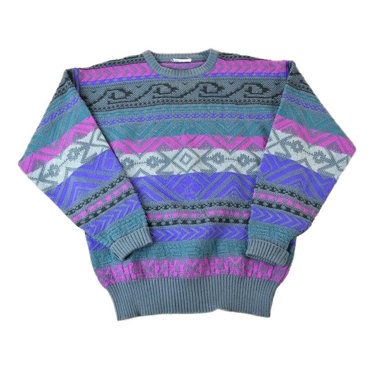 Vintage 1980s Meister Knit Abstract Pattern Crewneck Sweater Men's Large from propervintagecanada