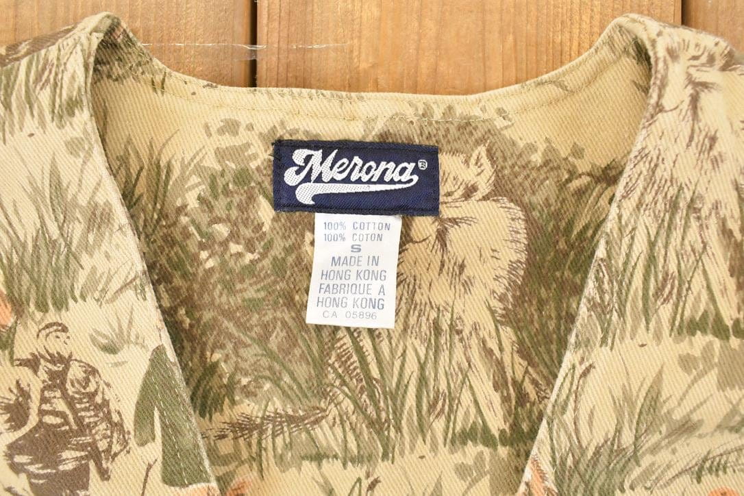 Vintage 1980s Merona AOP Hunting Camo Cardigan Vest Mens S from propervintagecanada