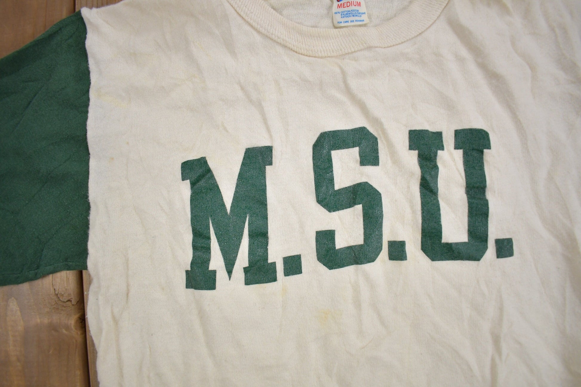 Vintage 1980s Michigan State University Collegiate Champion Raglan Shirt Men's XS from propervintagecanada