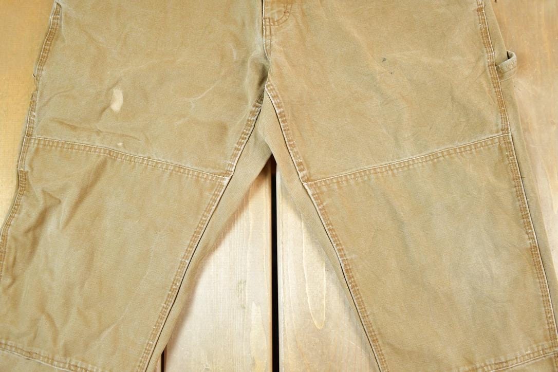 Vintage 1980s Mickey Lakin Double Knee Tan Denim Work Jeans Men's 38 x 27 from propervintagecanada