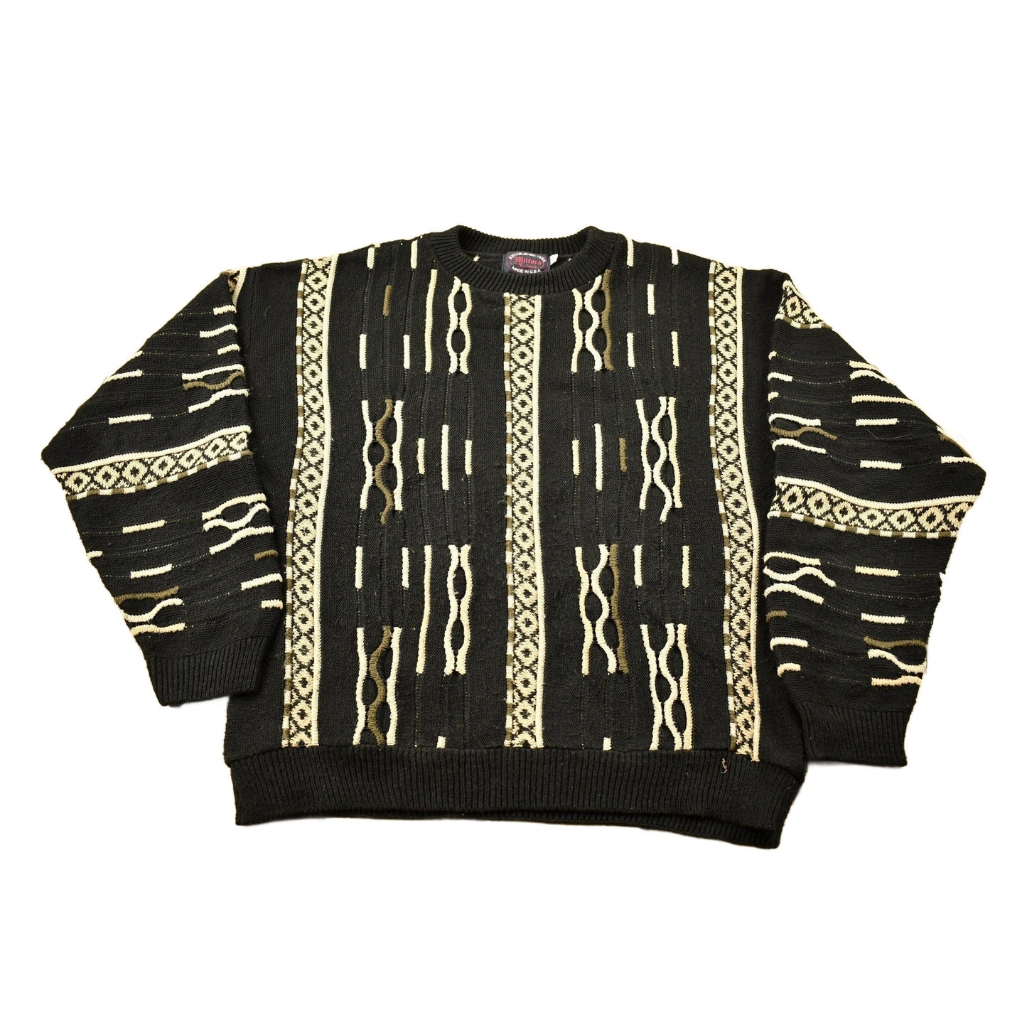 Vintage 1980s Milford Sportswear 3D Cable Knit Crewneck Sweater Men's Large from propervintagecanada
