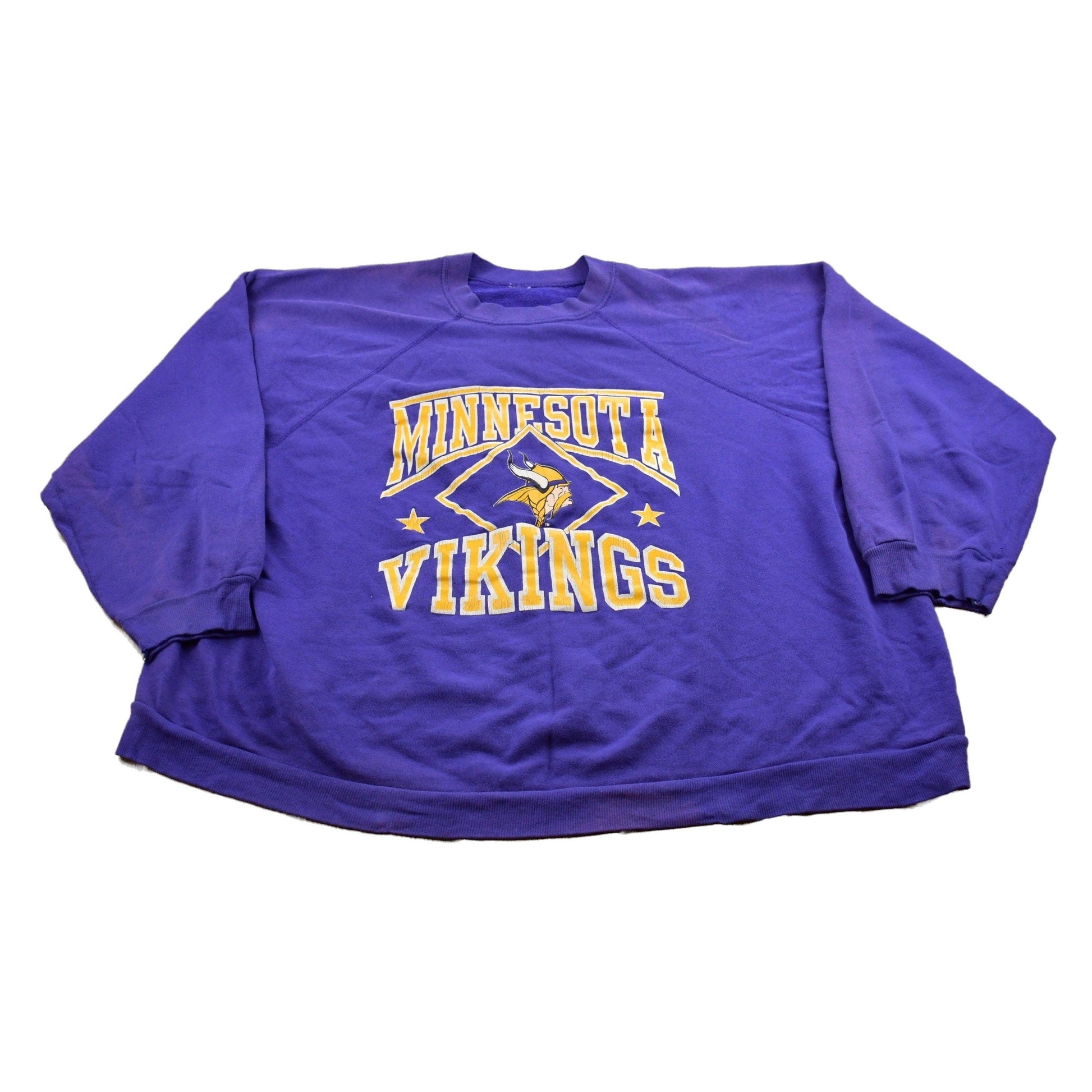 Vintage 1980s Minnesota Viking NFL Graphic Raglan Crewneck Sweatshirt Men's 2XL from propervintagecanada