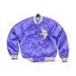 Vintage 1980s Minnesota Vikings Team NFL Football Chalk Line Satin Button Up Bomber Embroidered Puffer Jacket from propervintagecanada