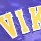 Vintage 1980s Minnesota Vikings Team NFL Football Chalk Line Satin Button Up Bomber Embroidered Puffer Jacket from propervintagecanada