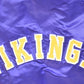 Vintage 1980s Minnesota Vikings Team NFL Football Chalk Line Satin Button Up Bomber Embroidered Puffer Jacket from propervintagecanada