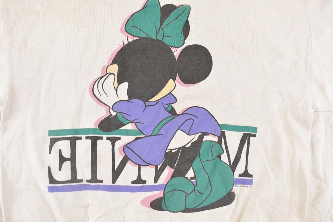 Vintage 1980s Minnie Mouse Disney Crewneck Sweatshirt Women's L / Mickey Mouse / Embroidered Sweater / 80s Retro Cartoon from propervintagecanada