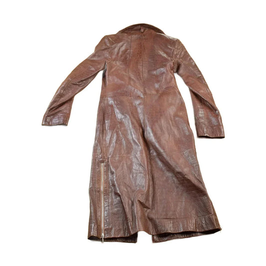 Vintage 1980s Mondial Women's Full Length Alligator Print Leather Trench Coat from propervintagecanada