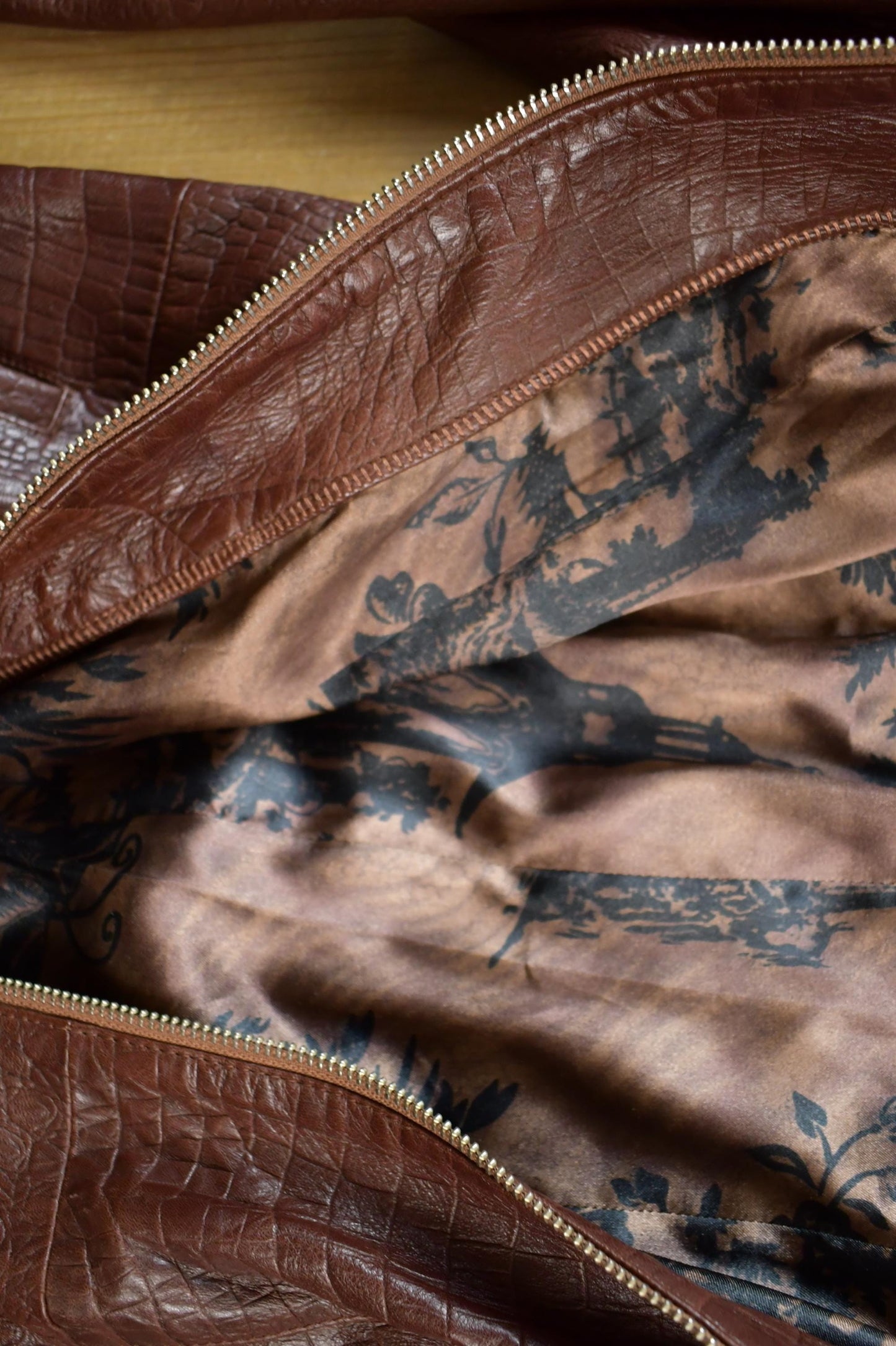 Vintage 1980s Mondial Women's Full Length Alligator Print Leather Trench Coat from propervintagecanada