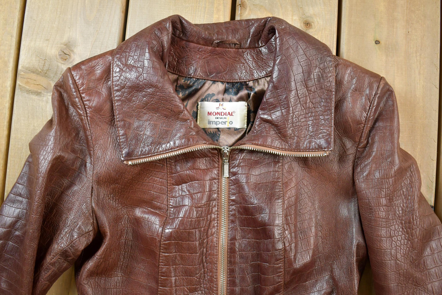 Vintage 1980s Mondial Women's Full Length Alligator Print Leather Trench Coat from propervintagecanada