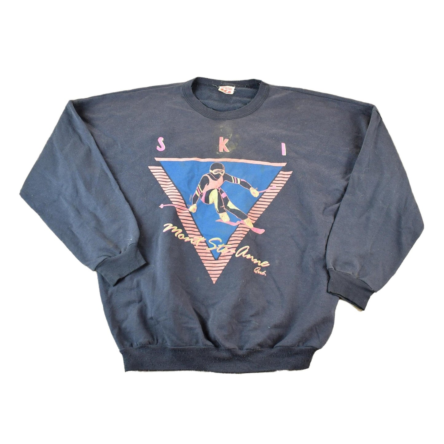 Vintage 1980s Mount St Anne Neon Ski Mountain Souvenir Crewneck Sweatshirt Made In USA Men's XL from propervintagecanada