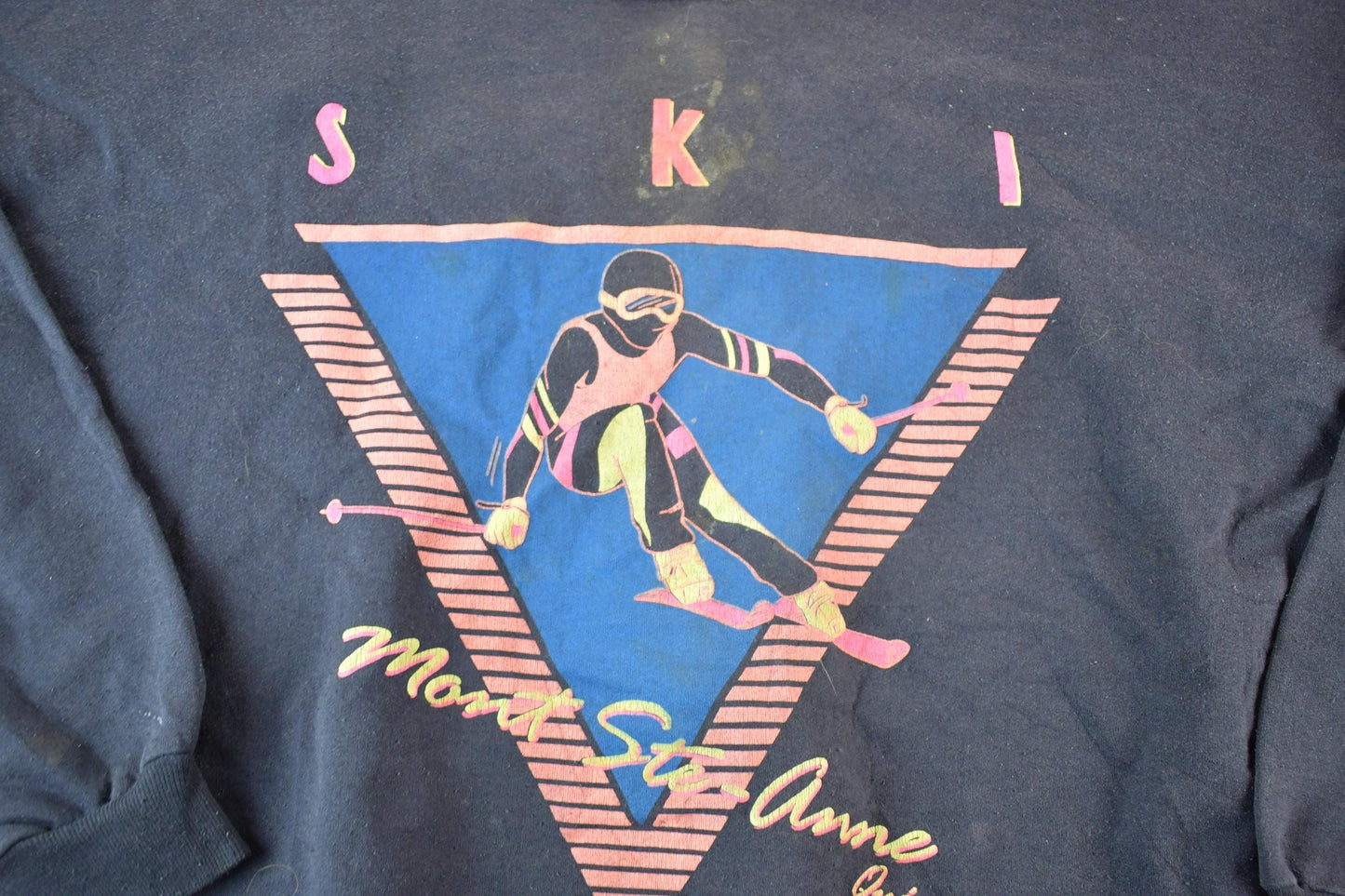 Vintage 1980s Mount St Anne Neon Ski Mountain Souvenir Crewneck Sweatshirt Made In USA Men's XL from propervintagecanada