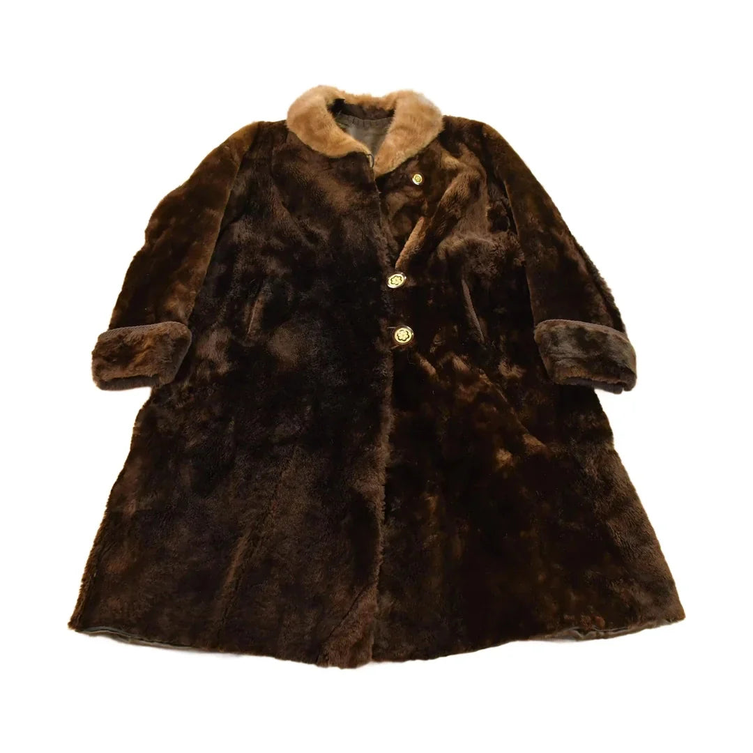 Vintage 1980s Mouton Fur Coat Adult Large Men's Large from propervintagecanada
