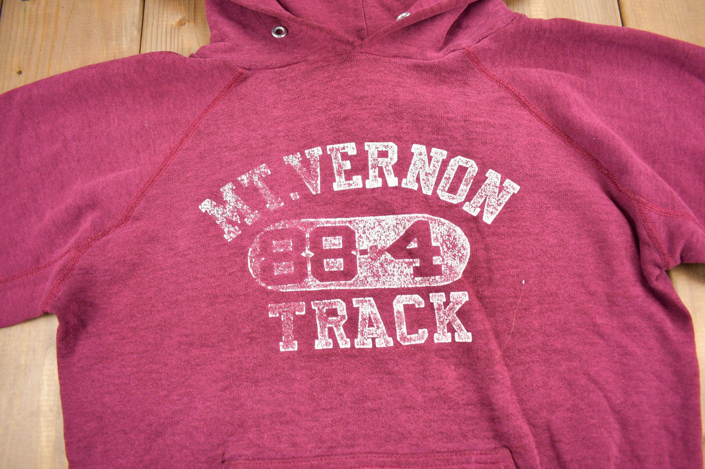 Vintage 1980s Mt Vernon Track Graphic Hoodie Men's Small from propervintagecanada