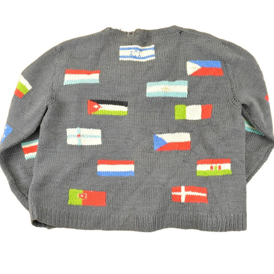 Vintage 1980s Multi Flag Abstract Knit Cardigan Sweater Men's M from propervintagecanada