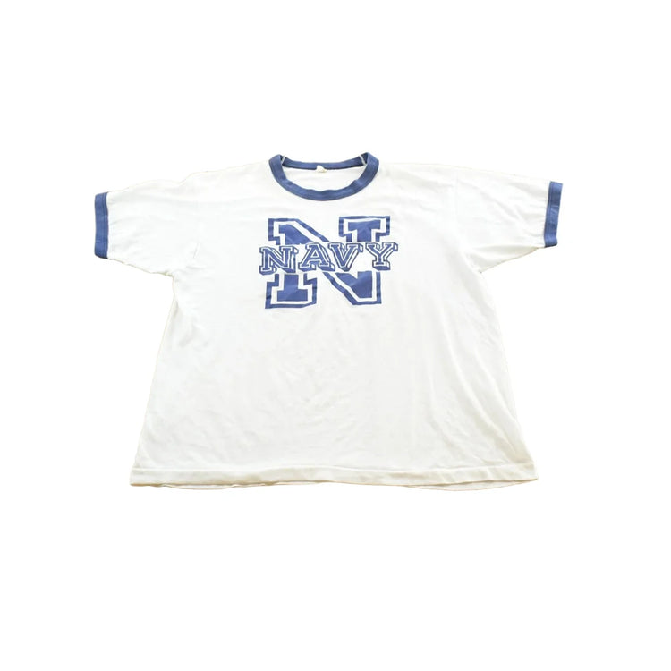 Vintage 1980s Naval Academy Collegiate Ringer T-Shirt Mens M from propervintagecanada