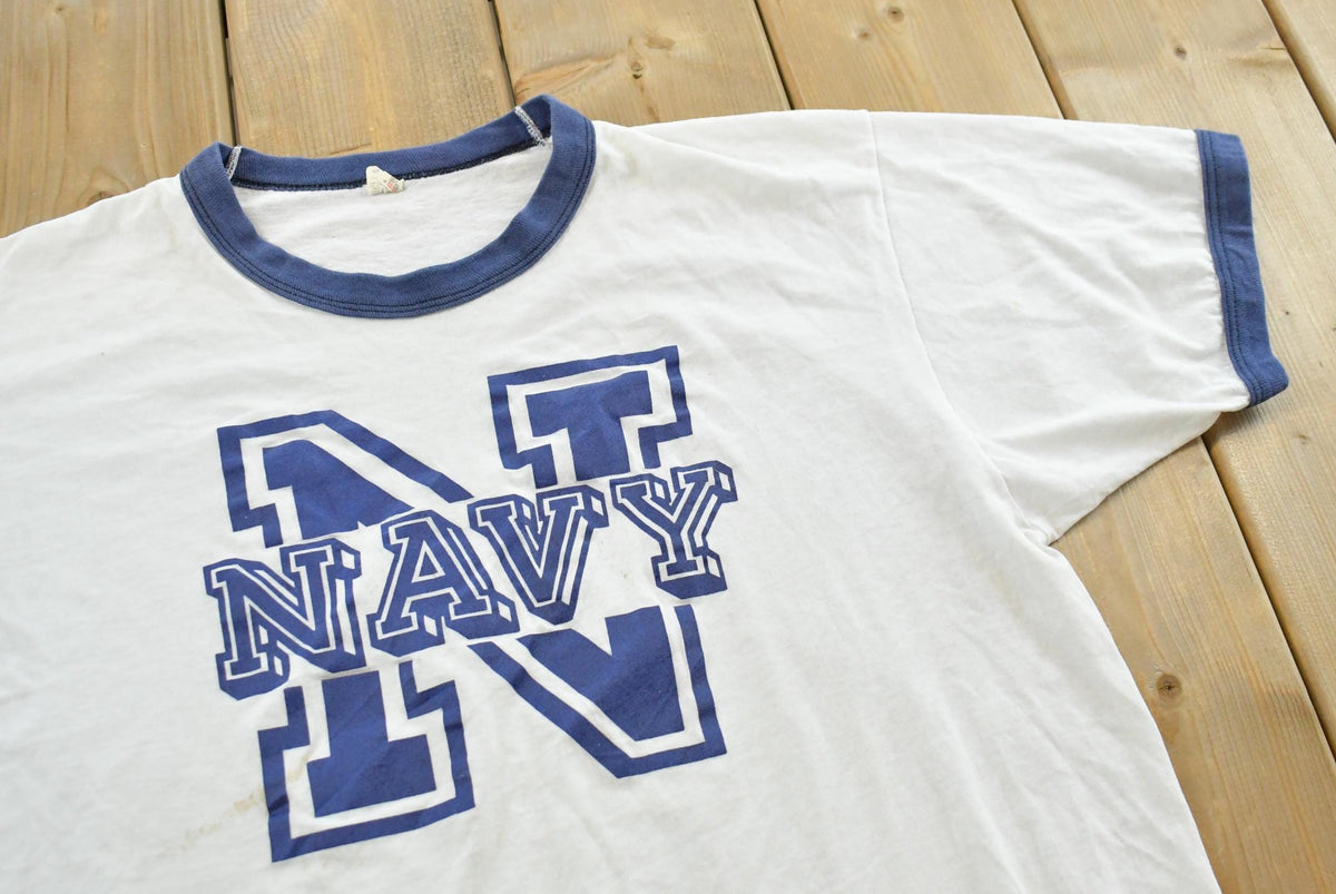 Vintage 1980s Naval Academy Collegiate Ringer T-Shirt Mens M from propervintagecanada