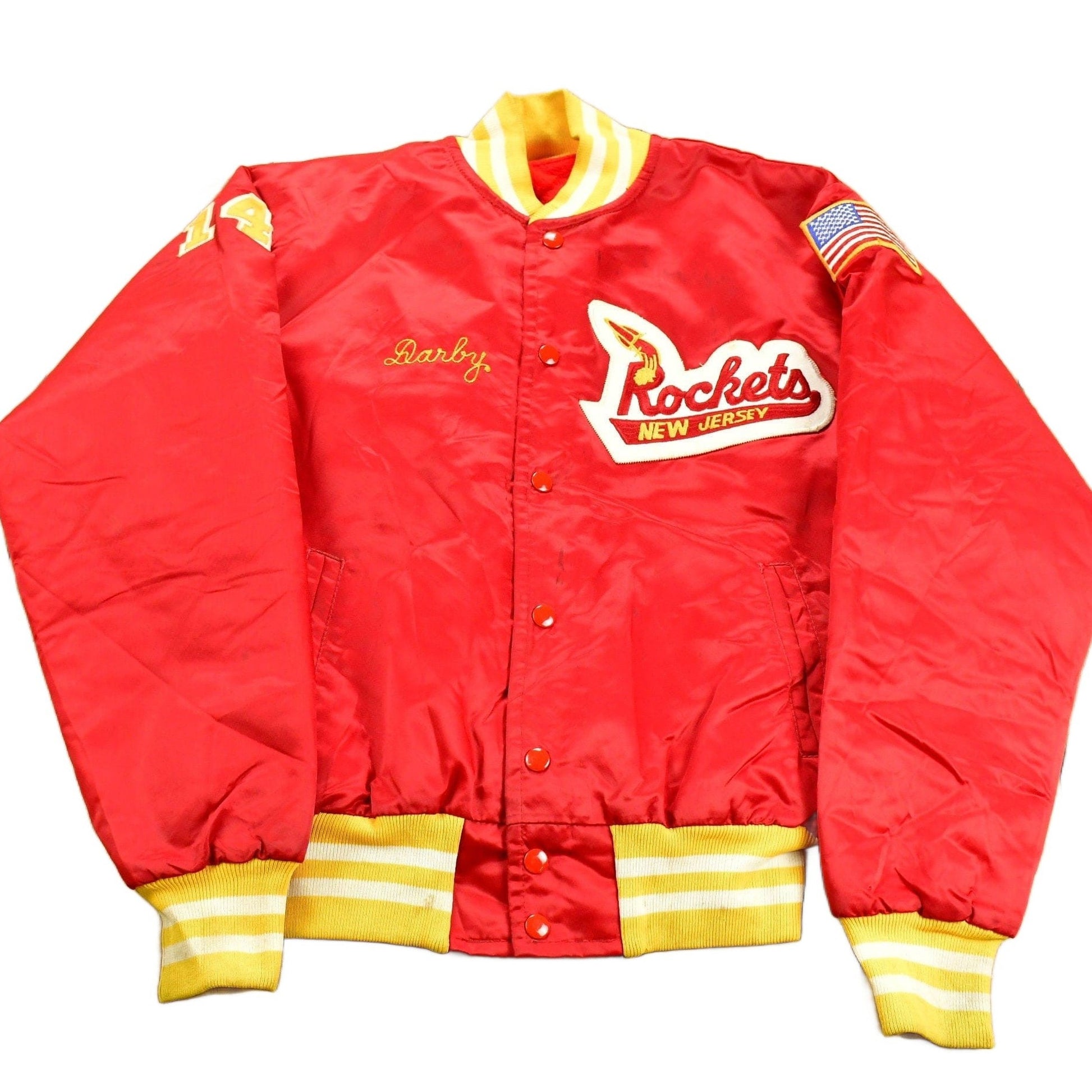 Vintage 1980s New Jersey Rockets Fleece Lined Satin Jacket Men's S from propervintagecanada