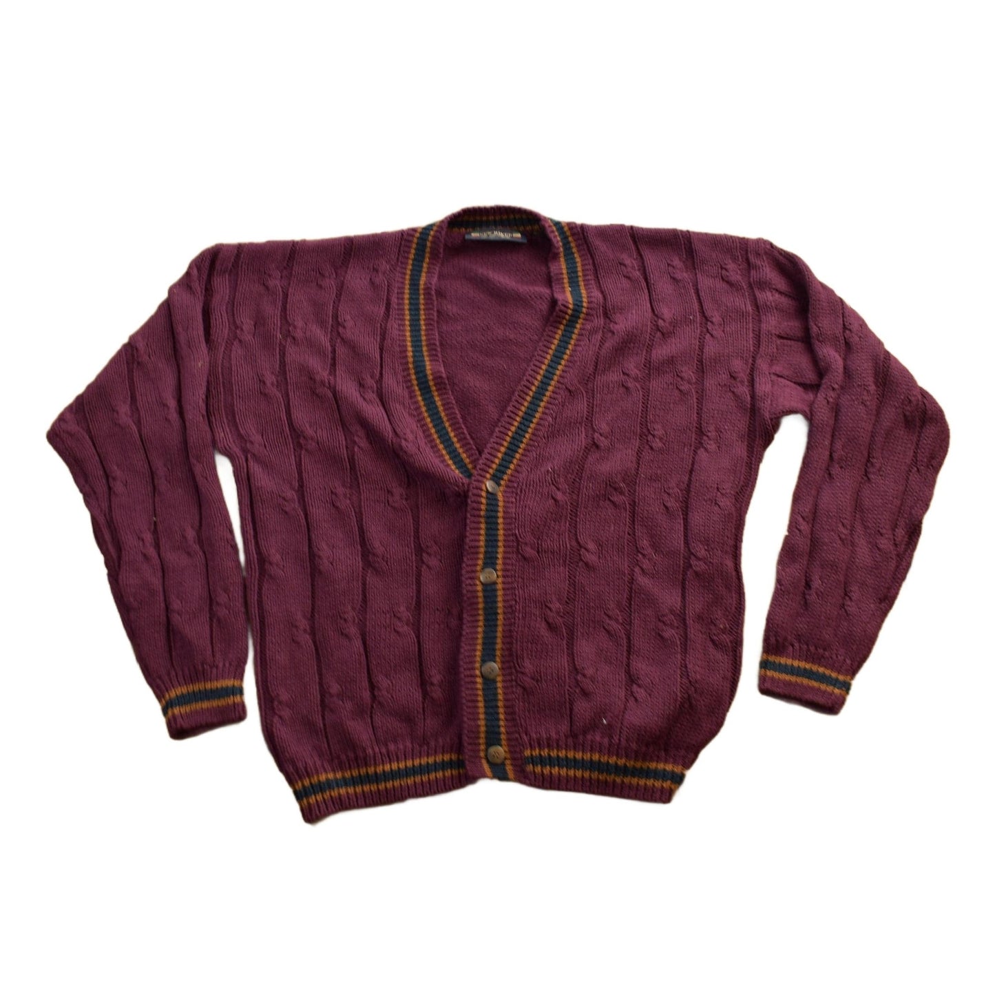 Vintage 1980s New River 3D Cable Knit Cardigan Sweater Men's Medium from propervintagecanada