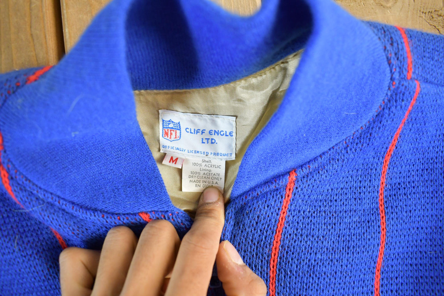 Vintage 1980s New York Giants NFL Cliff Engle Knit Full Zip Sweater Jacket Men's Medium from propervintagecanada
