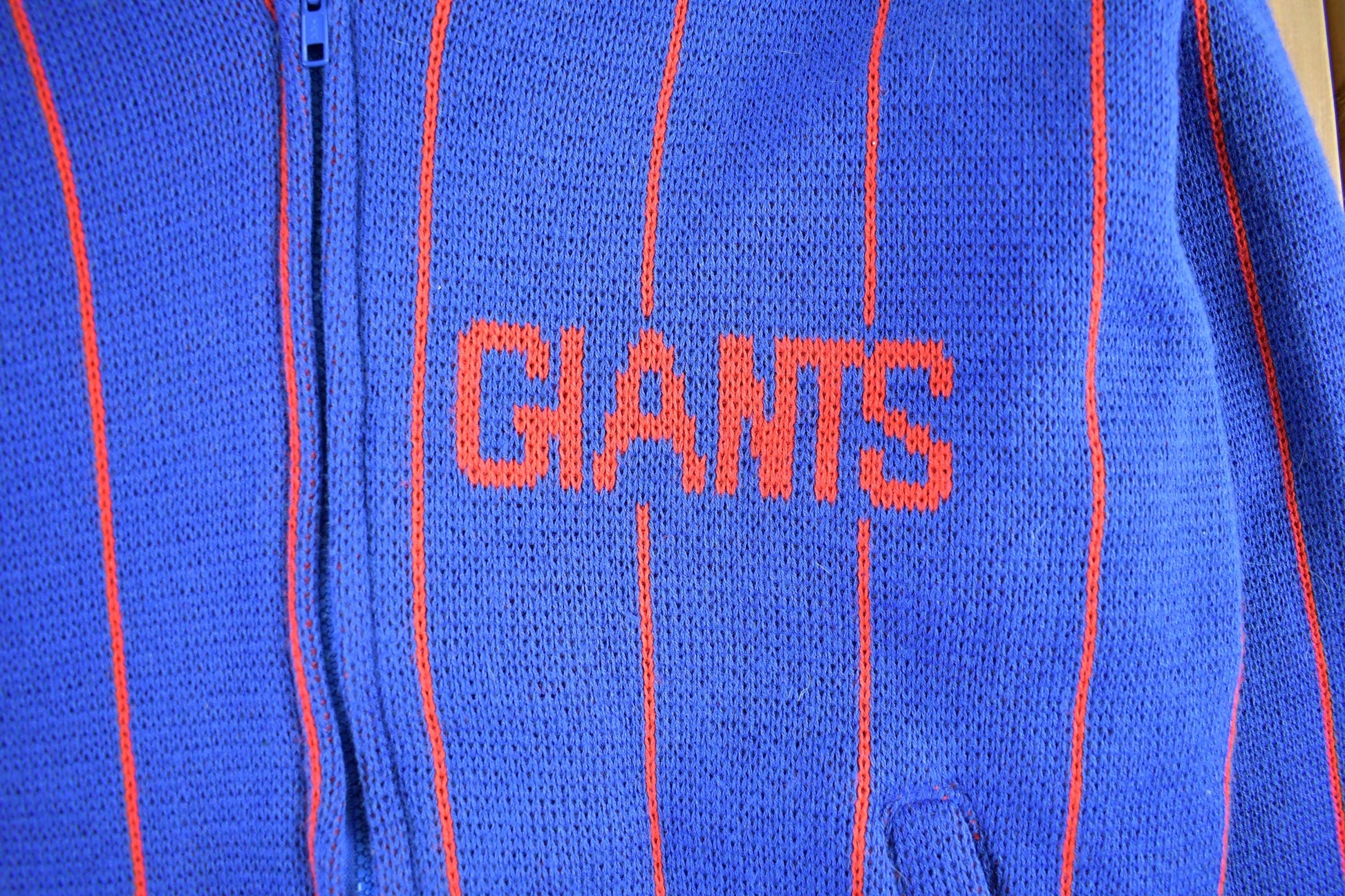 Vintage 1980s New York Giants NFL Cliff Engle Knit Full Zip Sweater Jacket Men's Medium from propervintagecanada