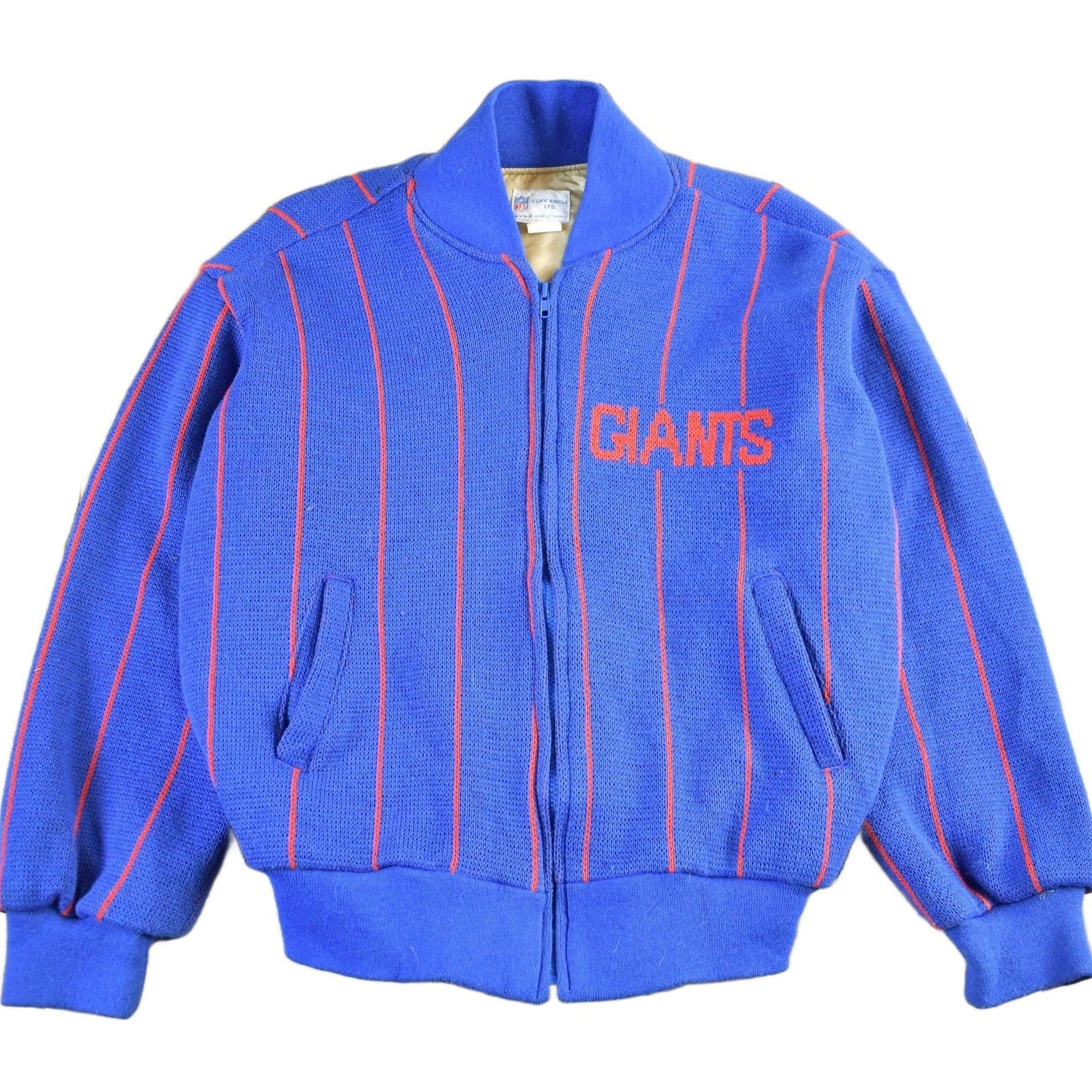 Vintage 1980s New York Giants NFL Cliff Engle Knit Full Zip Sweater Jacket Men's Medium from propervintagecanada