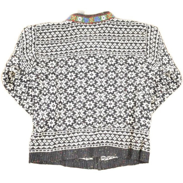 Vintage 1980s Northern Isles Metal Clasp Abstract Knit Cardigan Sweater Women's S from propervintagecanada