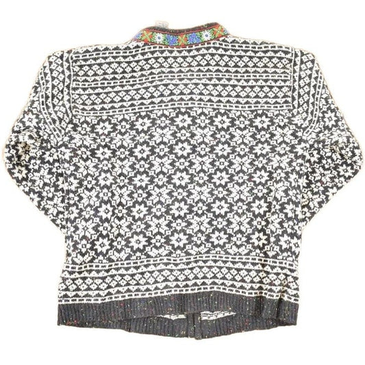 Vintage 1980s Northern Isles Metal Clasp Abstract Knit Cardigan Sweater Women's S from propervintagecanada